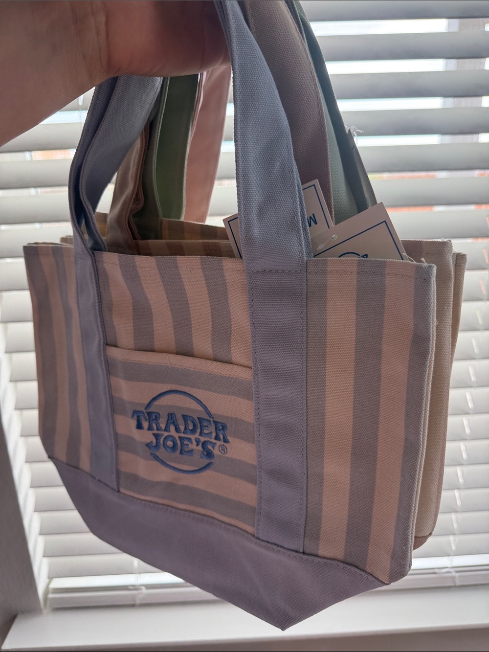 Set of four Trader Joe's mini stripe canvas tote
